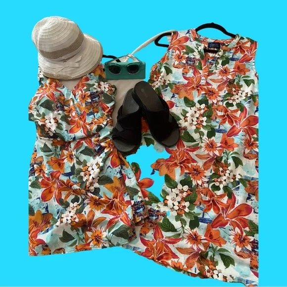 Denim & Co V-Neck Wrap Front Swim Dress Bright Tropical Size 10 New - Picture 9 of 11